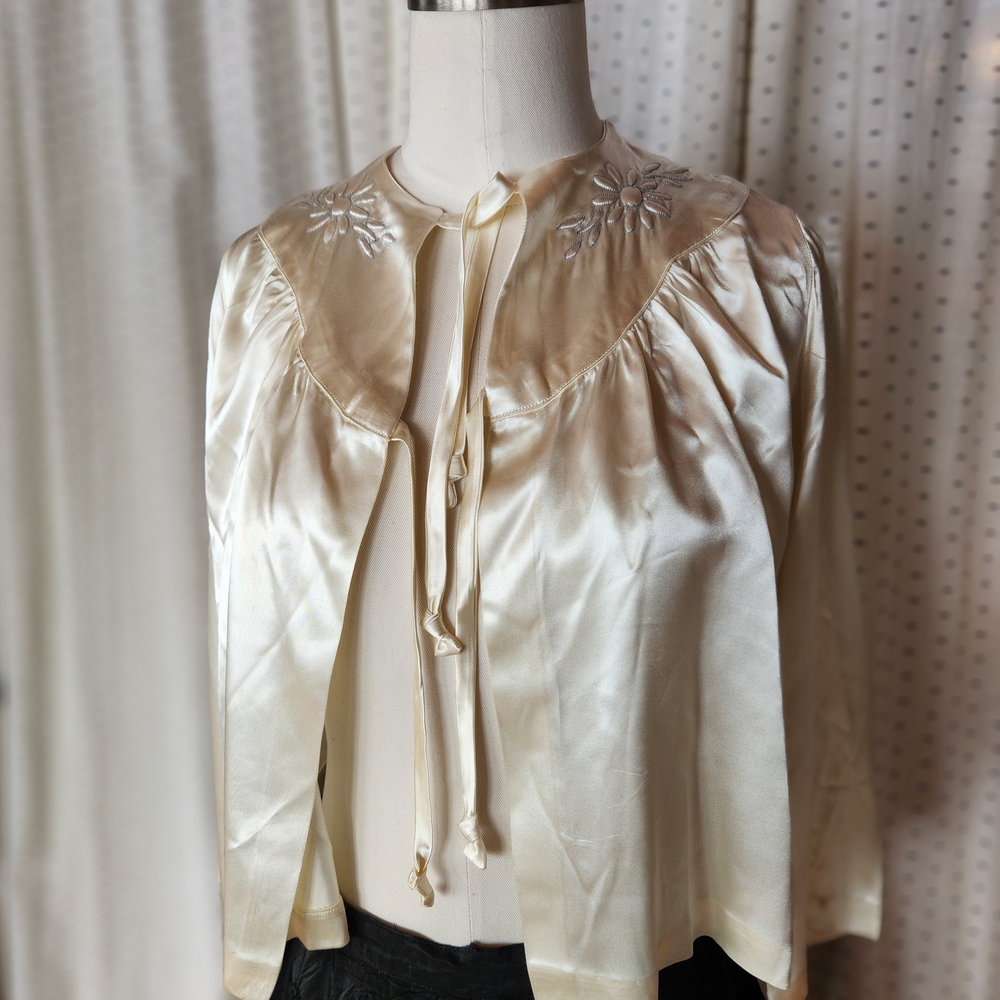 Satin Tie-Neck Blouse in Cream